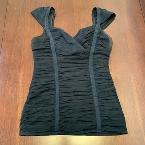 BCBG MaxAzria black shirred top, xs